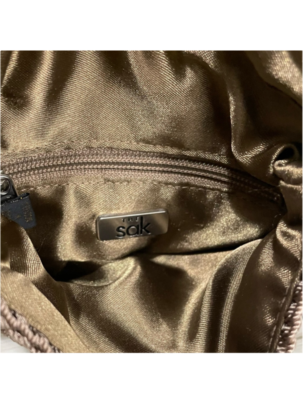 The Sak Crochet Mini Crossbody Bag Taupe Nutmeg - Picture 8 of 9